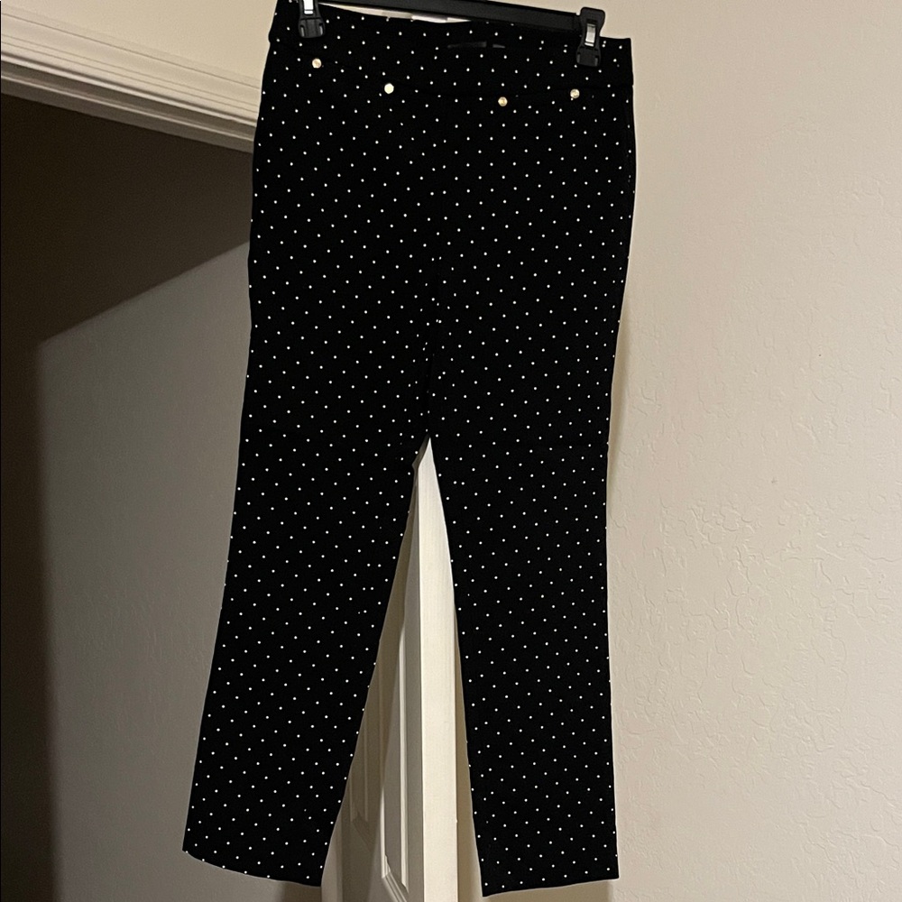 Rafaella Business casual Cocktail Black Cropped Pants with White Dots size 4